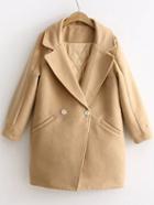 Romwe Khaki Letter Embroidery Double Breasted Coat