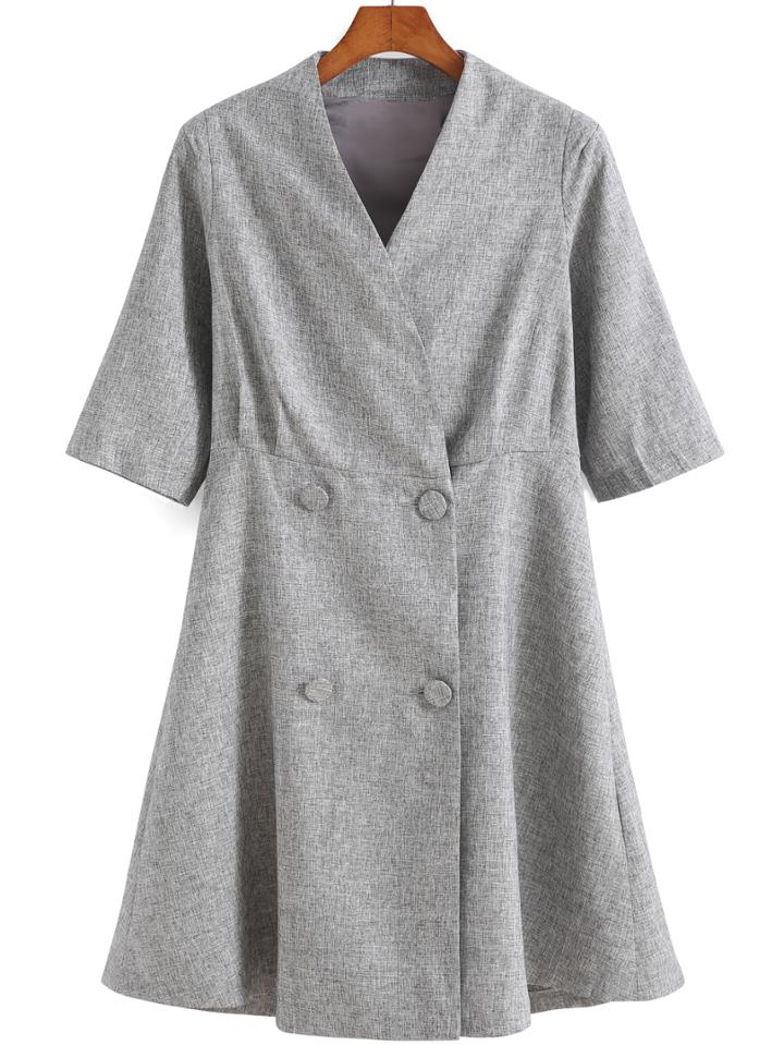 Romwe V Neck Double Breasted Coat