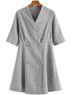Romwe V Neck Double Breasted Coat