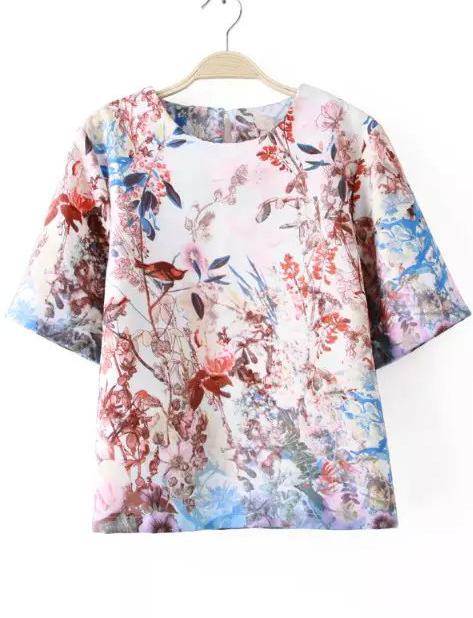 Romwe Round Neck Florals Top
