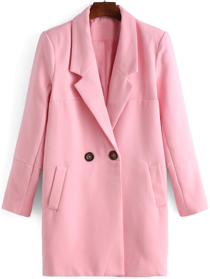 Romwe Lapel Buttons Long Pink Coat