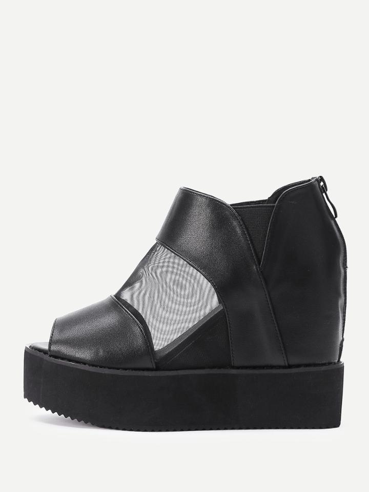 Romwe Sheer Mesh Insert Pu Flatform Shoes