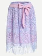 Romwe Self Tie Fringe Lace Overlay Skirt