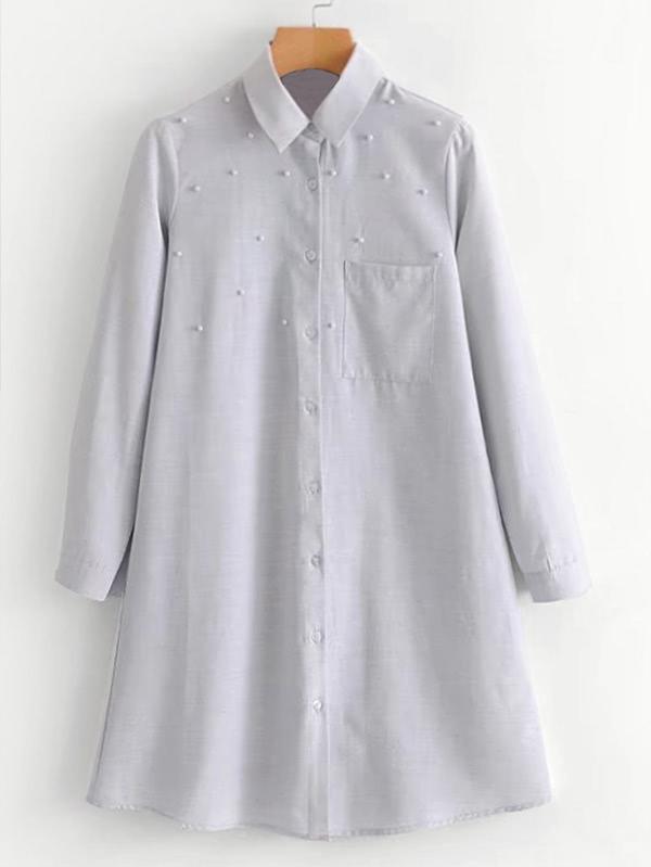Romwe Faux Pearl Shirt Dress