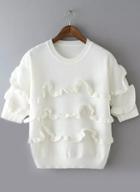 Romwe Fungus Edge White Sweater