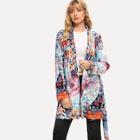 Romwe Shawl Collar Botanical Print Outerwear