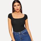 Romwe Scoop Neck Ribbed Knit Tee