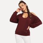 Romwe Choker Neck Open Shoulder Ripped Sweatshirt