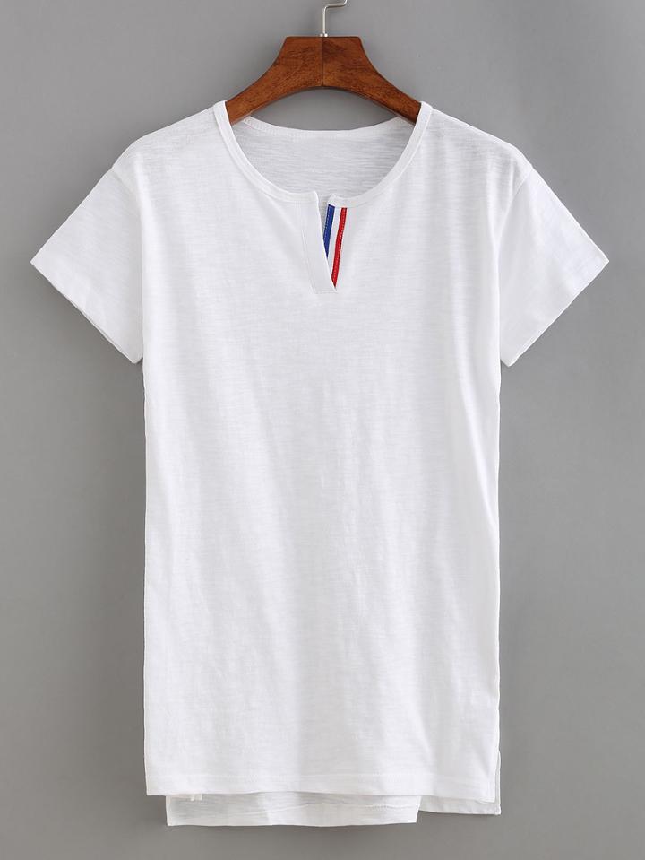 Romwe Striped V-cut Neck T-shirt