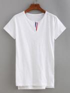 Romwe Striped V-cut Neck T-shirt