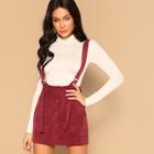 Romwe Button Up Corduroy Skirt With Adjustable Strap
