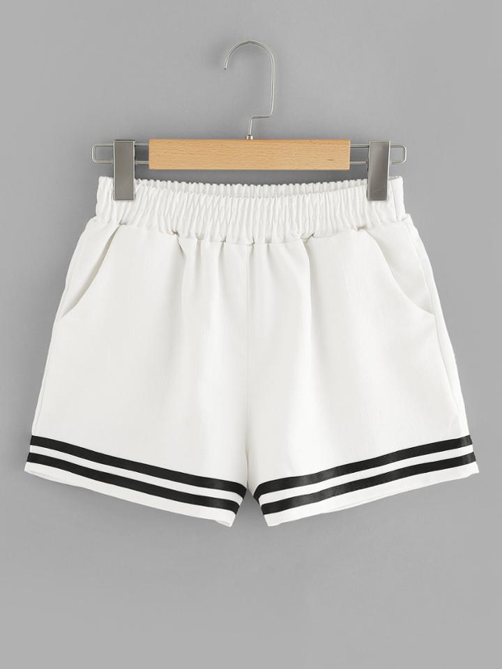 Romwe Varsity Stripe Elastic Waist Shorts