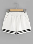 Romwe Varsity Stripe Elastic Waist Shorts