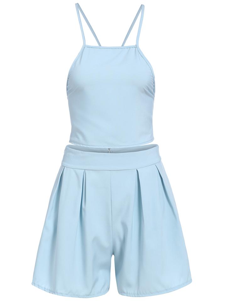 Romwe Spaghetti Strap Bandage Top With Shorts