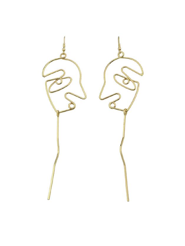 Romwe Gold Face Shape Statement Drop Earrings For Women