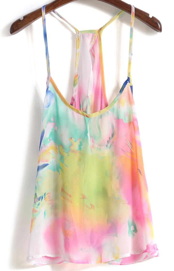 Romwe Spaghetti Strap Ink Print Vest
