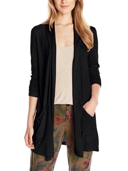 Romwe Black Plain Pocket Cardigan