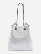 Romwe Cat Pattern Pu Tote Bag With Cute Ear