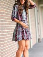 Romwe Elbow Sleeve Floral Bohemian Dress