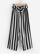 Romwe Self Tie Waist Striped Pants