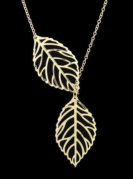 Romwe Gold Leaf Chain Necklace