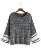 Romwe Round Neck Striped Cuff Sweater