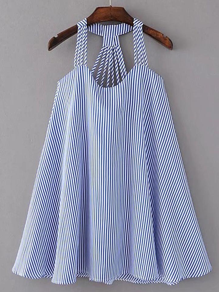 Romwe Strappy Pinstripe Open Back Tent Dress