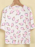 Romwe White Short Sleeve Popsicles Print T-shirt