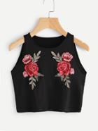 Romwe Symmetric Embroidered Appliques Crop Tank Top