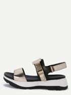 Romwe Faux Patent Leather Wide Strap Flatform Sandals - Gold
