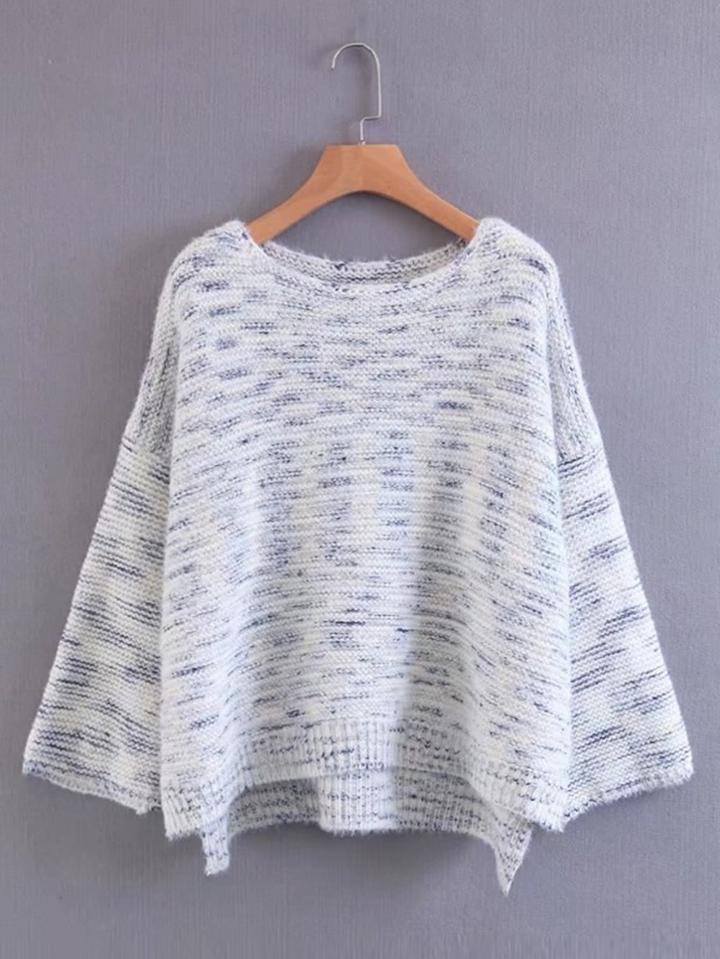 Romwe Marled Knit High Low Knitwear