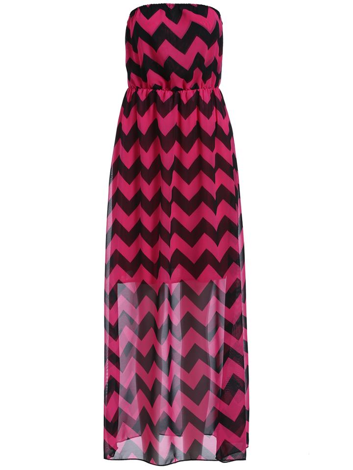 Romwe Strapless Zigzag Print Maxi Dress