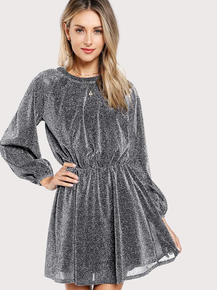 Romwe Bishop Sleeve Glitter Dress