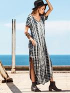 Romwe Tie-dye V Neck Short Sleeve Split Long Dress