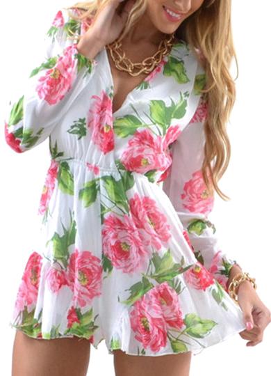 Romwe V Neck Slim Floral Jumpsuit
