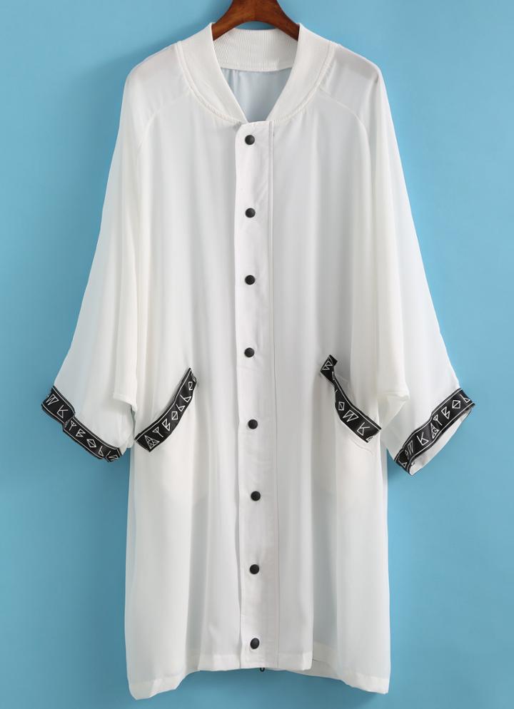 Romwe With Buttons Geometric Print White Blouse