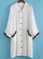 Romwe With Buttons Geometric Print White Blouse