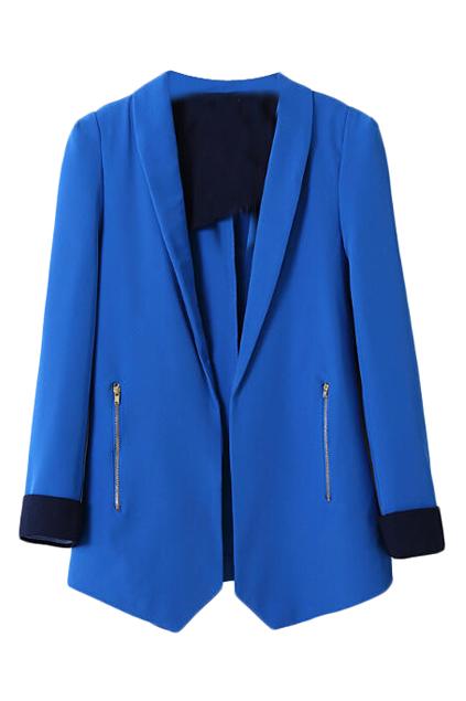 Romwe Lapel Zippered Dual-tone Blazer