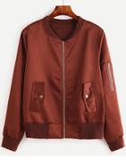 Romwe Button Embellished Zip Up Bomber Jacket