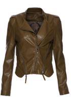 Romwe Strip Simple Pu Jacket-brown