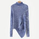 Romwe High Neck Split Asymmetrical Hem Jumper