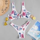 Romwe Random Floral Tie Front With High Leg Bikini