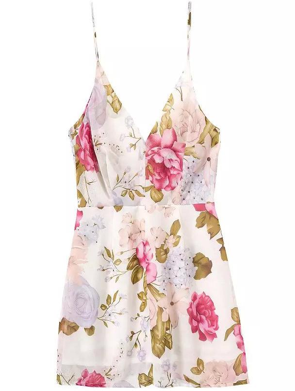 Romwe Spaghetti Strap Florals Dress
