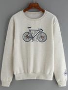 Romwe Round Neck Bicycle Print Pale Grey Sweatshirt