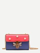 Romwe Bee Design Pu Crossbody Bag With Faux Pearl