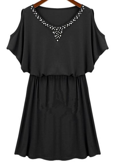 Romwe Open Shoulder With Pearl Dress