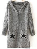 Romwe Hooded Stars Print Pockets Grey Coat