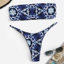 Romwe Tie Dye Bandeau With Low Rise Bikini