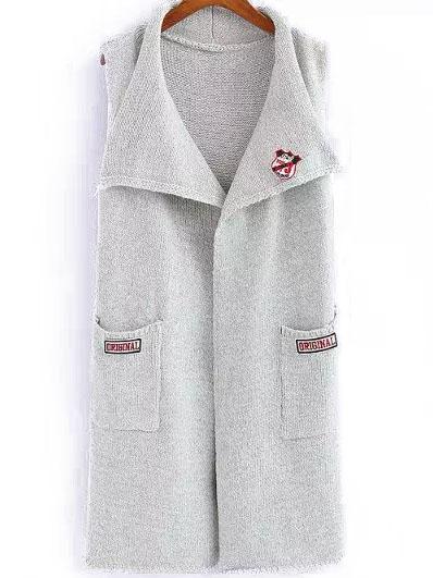 Romwe Lapel Patch Pockets Pale Grey Vest
