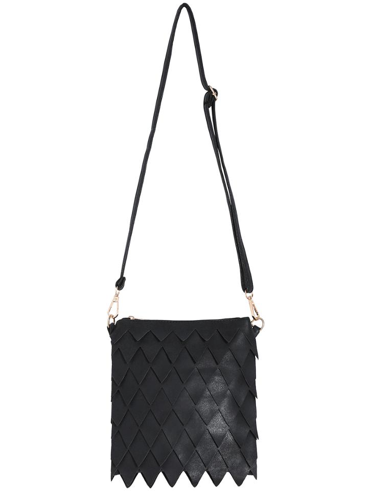 Romwe Black Zipper Triangle Pu Bag